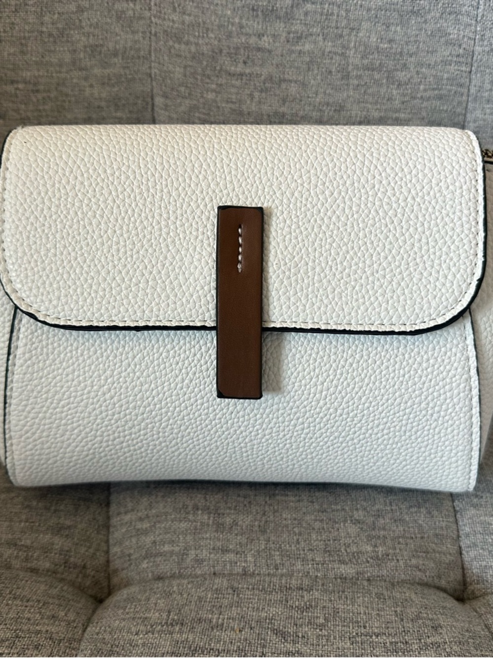 Pebbled White Crossbody Bag with Brown Accent Strap